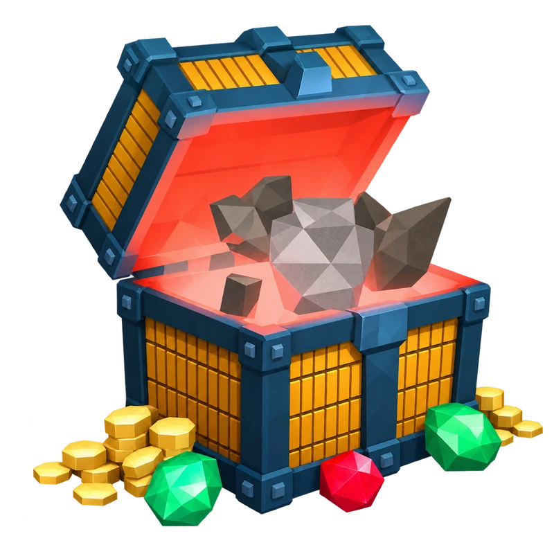The Epic 50/50 case with a red interior and colorful gems