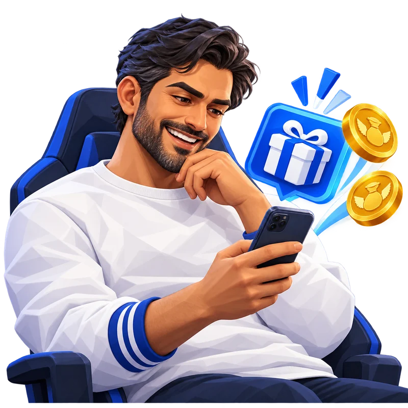 An adult community member checking a reward notification on his phone
