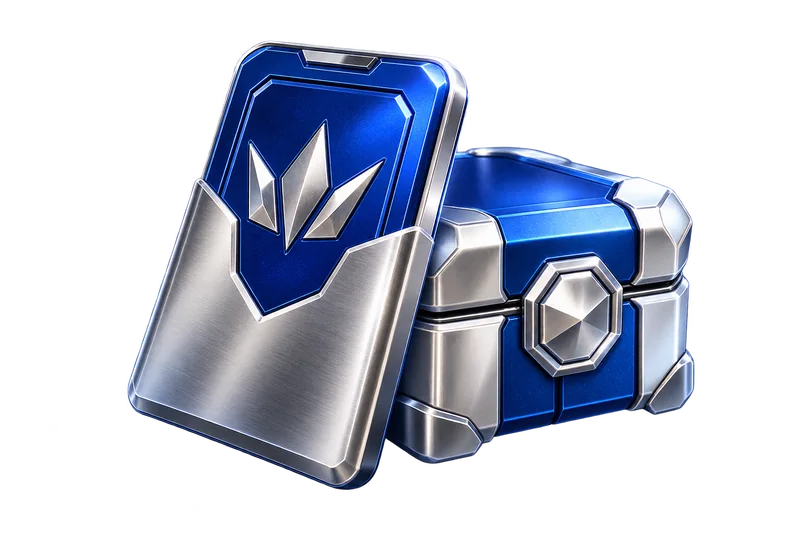 A blue and silver membership pass beside a premium reward case